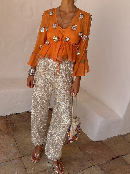 Silver Sequin Trousers