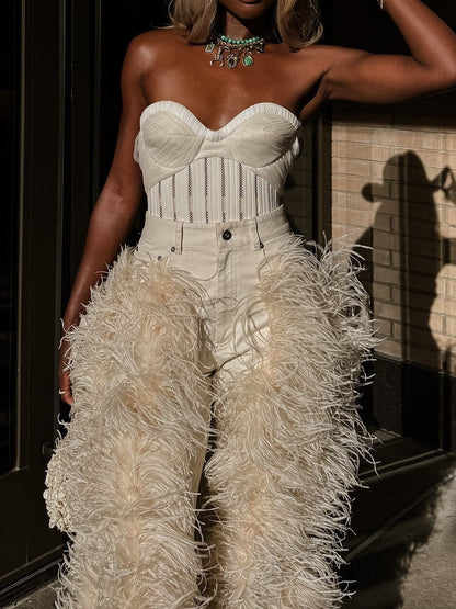 Feathers Butter Washed Denim Straight Leg Pant