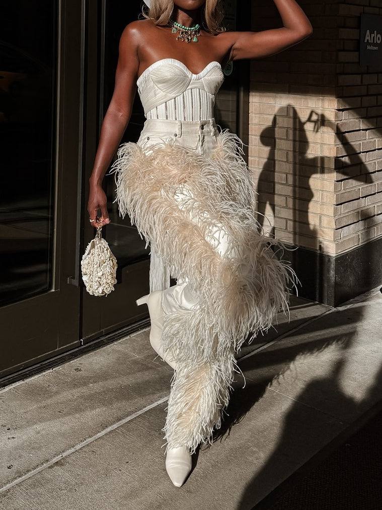 Feathers Butter Washed Denim Straight Leg Pant