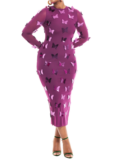 Butterfly Embellished Mesh Dress