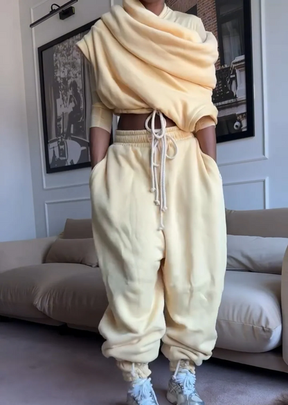 Cropped Hoodie Vest And Oversized Sweatpants