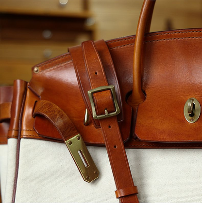 Two-Tone Canvas And Leather Handbag