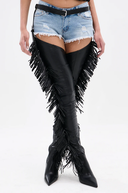 BLACK STILETTO WESTERN CHAP BOOT