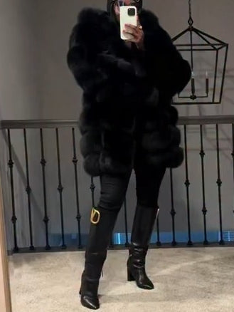 Fur Coat With Detachable Hood And Sleeves