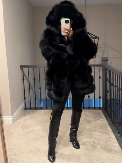 Fur Coat With Detachable Hood And Sleeves