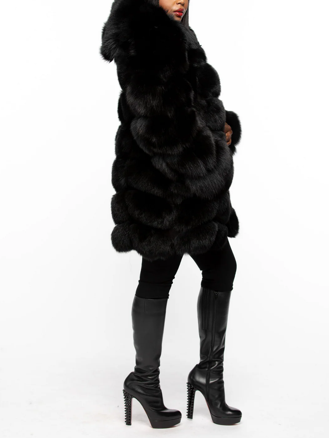 Fur Coat With Detachable Hood And Sleeves