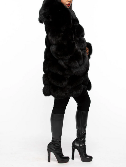 Fur Coat With Detachable Hood And Sleeves