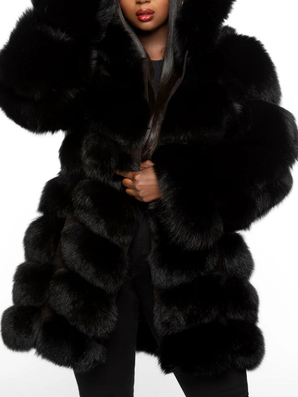 Fur Coat With Detachable Hood And Sleeves