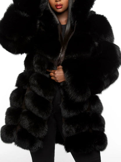 Fur Coat With Detachable Hood And Sleeves