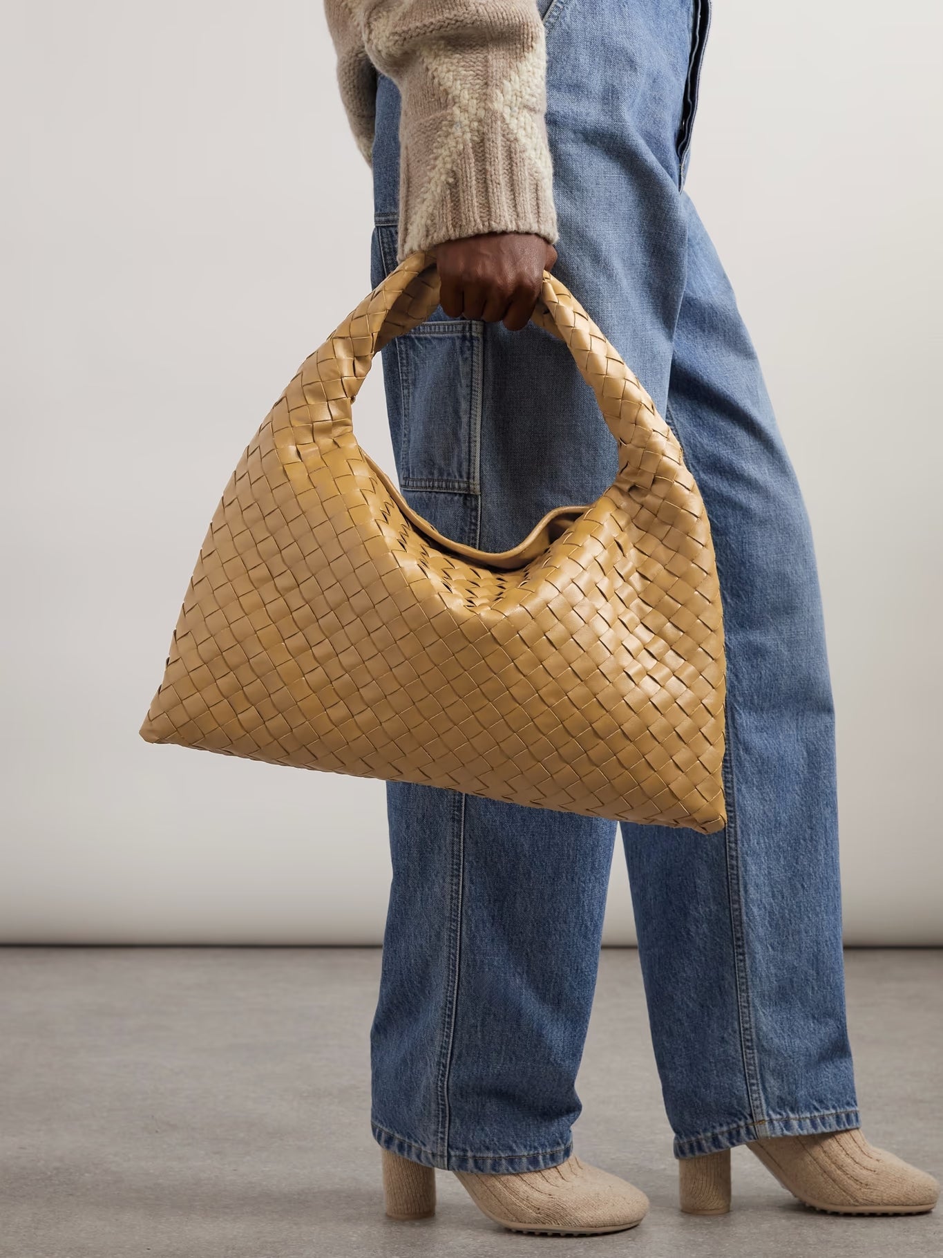 Large Leather And Denim Tote