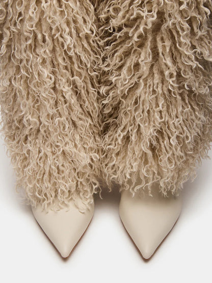 Natural Faux-Fur Stiletto Knee High Boot