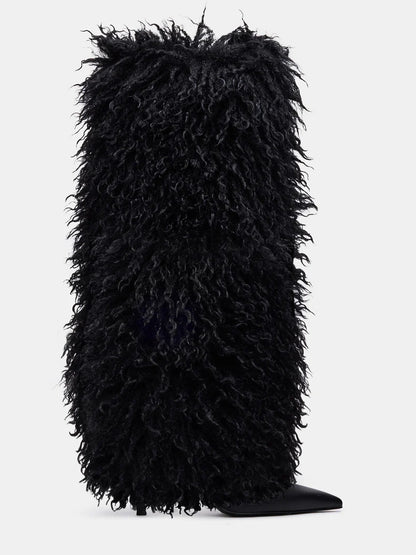 Natural Faux-Fur Stiletto Knee High Boot