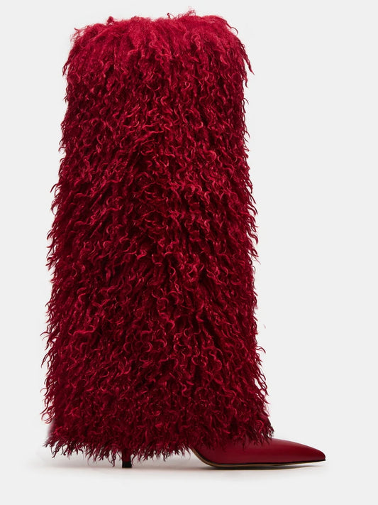 Natural Faux-Fur Stiletto Knee High Boot