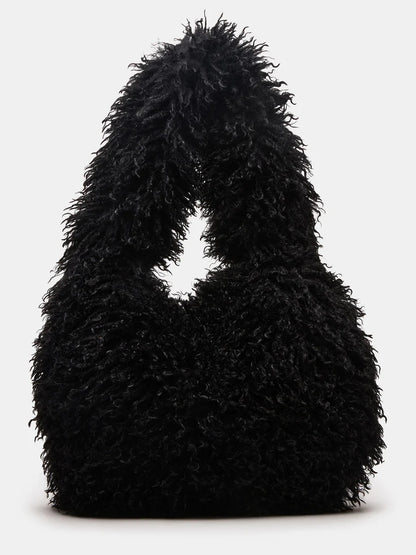 Red Faux Fur Slouchy Shoulder Strap Handbag