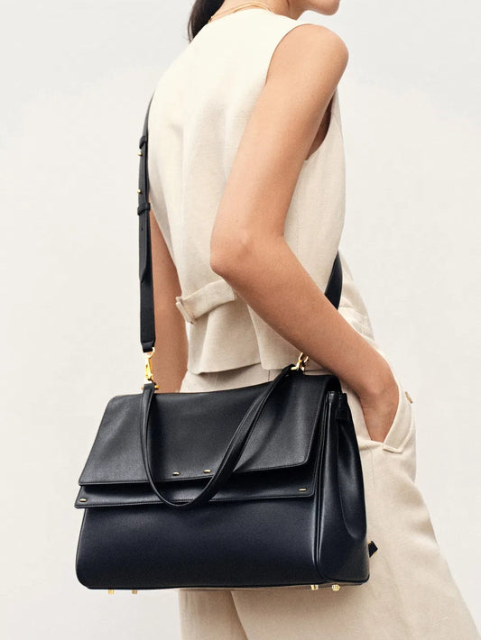 Double Flap Handbag In Calfskin Leather