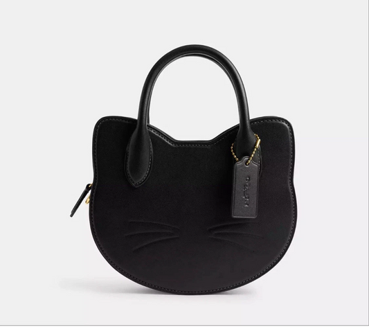 Halloween Cat Head Crossbody Bag Purse Black Leather Handbag