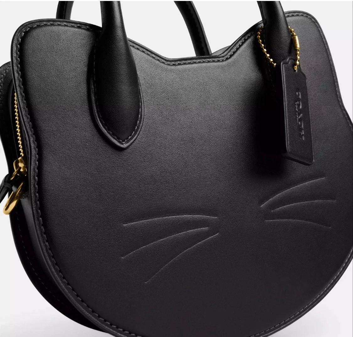 Halloween Cat Head Crossbody Bag Purse Black Leather Handbag