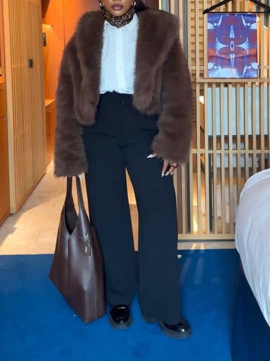 Ombre Lapel Faux Fur Jacket