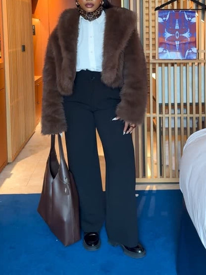 Ombre Lapel Faux Fur Jacket