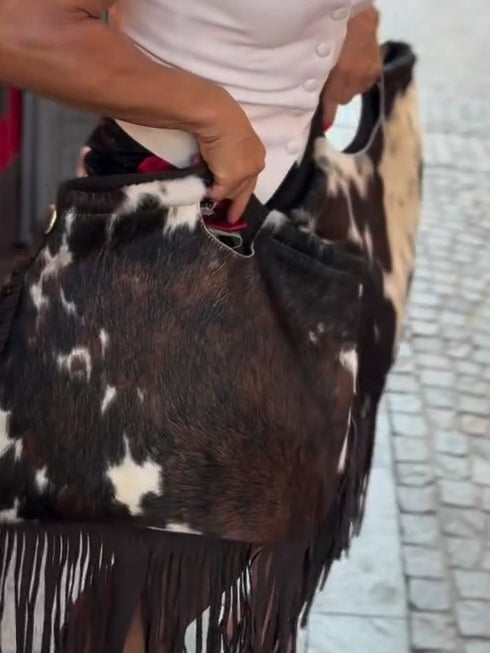 Cowhide Bucket Purse With Fringe