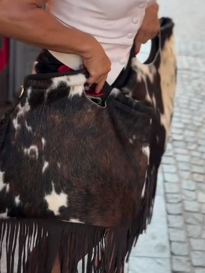 Cowhide Bucket Purse With Fringe
