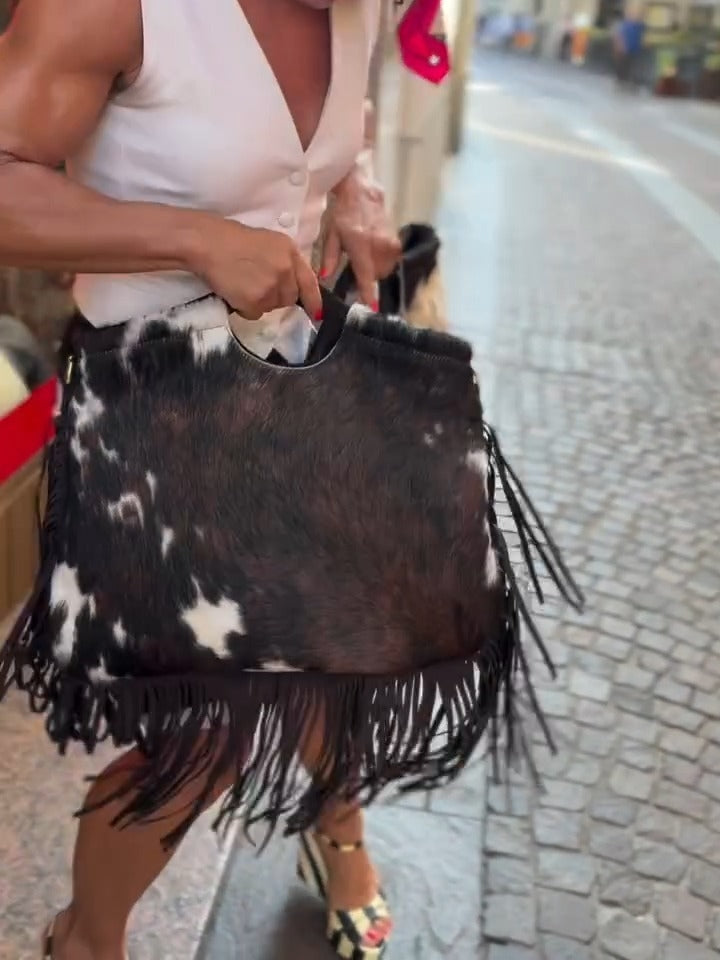Cowhide Bucket Purse With Fringe