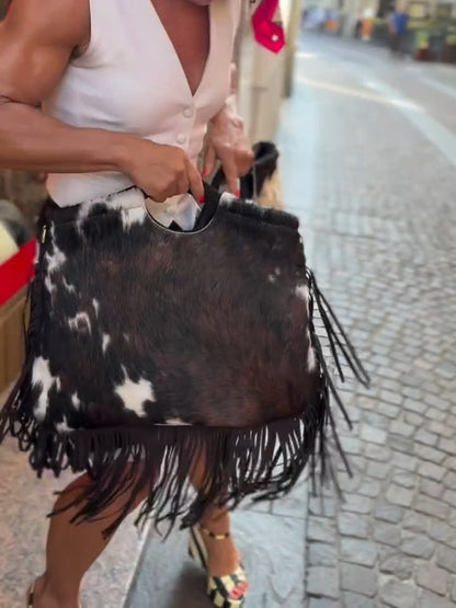Cowhide Bucket Purse With Fringe