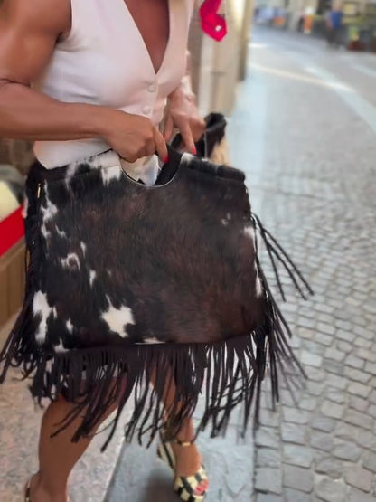 Cowhide Bucket Purse With Fringe