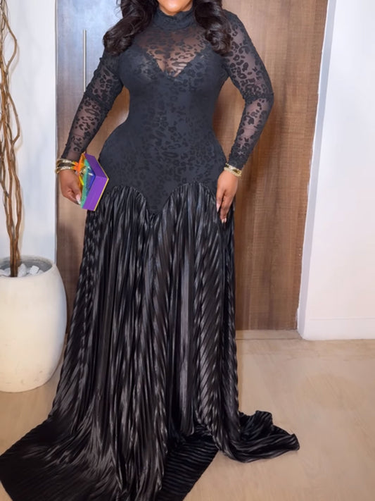 Fashion Sexy See-through Printed Maxi Dress
