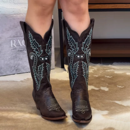 Embroidered Point-Toe Tall Knights Boots