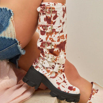 Adjustable Buckles Chunky Heel Platform Boots