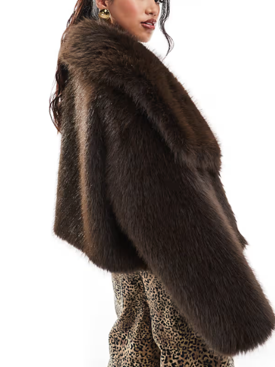 Ombre Lapel Faux Fur Jacket