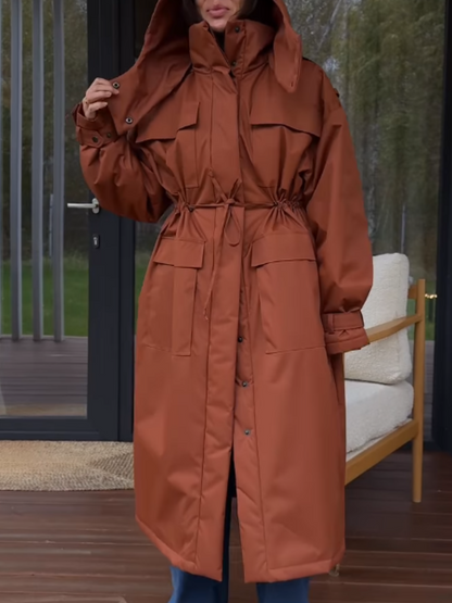 Tight Waist Long Hooded Jacket