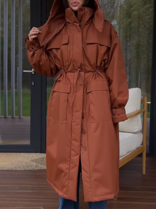 Tight Waist Long Hooded Jacket