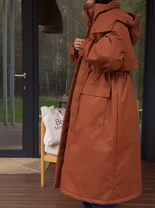 Tight Waist Long Hooded Jacket