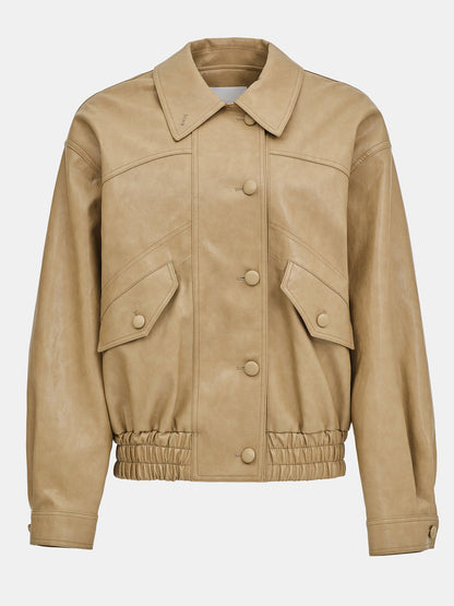 PU Dropped Shoulders Stand Collar Jacket