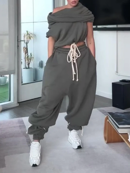 Cropped Hoodie Vest And Oversized Sweatpants