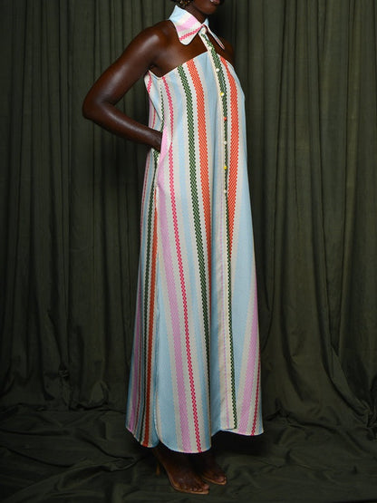 Striped Print Cold Shoulder Dress