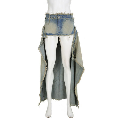 Fashion Gradient Split Stitching Irregular Skirt