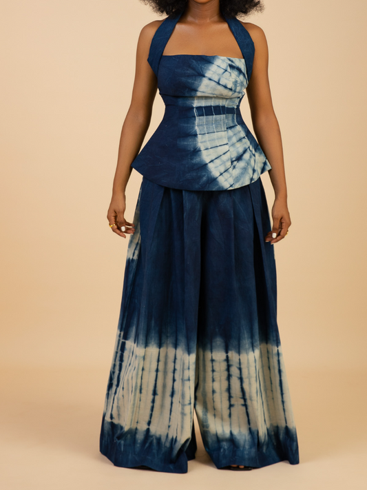 Hanging Neck Tight Waist Tie-Dye Suit