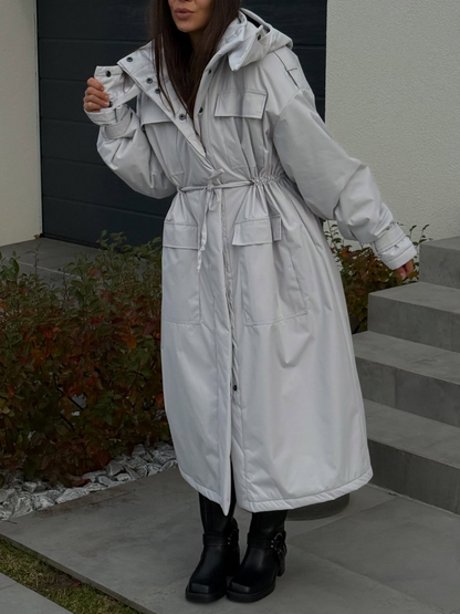 Tight Waist Long Hooded Jacket