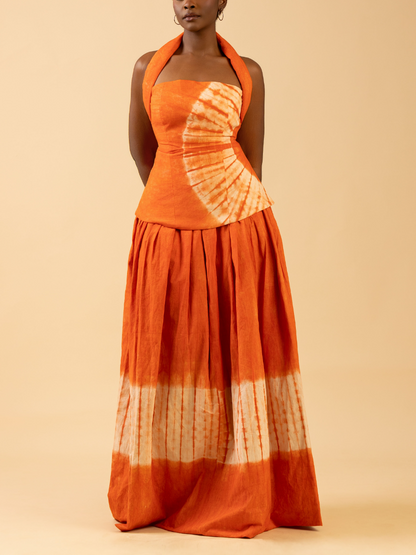 Hanging Neck Tight Waist Tie-Dye Suit