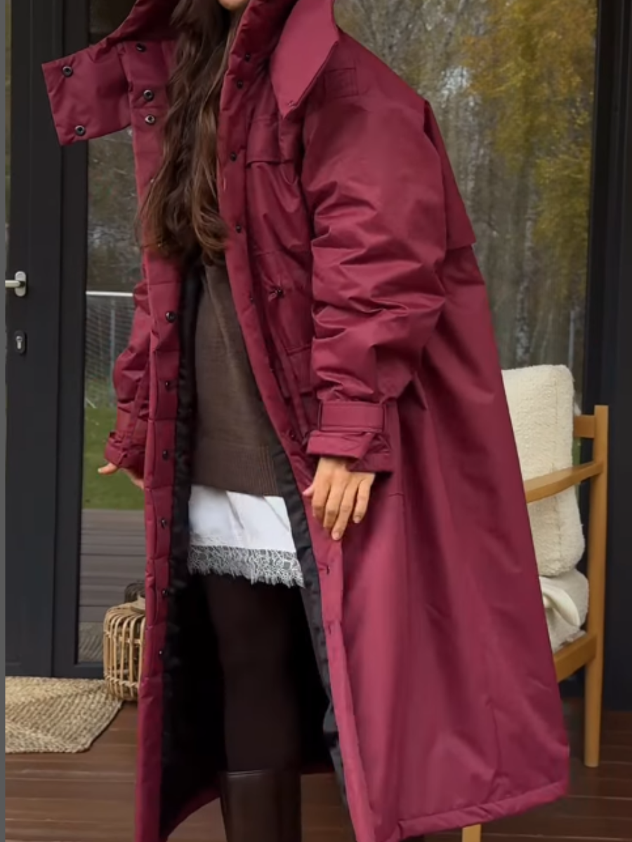 Tight Waist Long Hooded Jacket