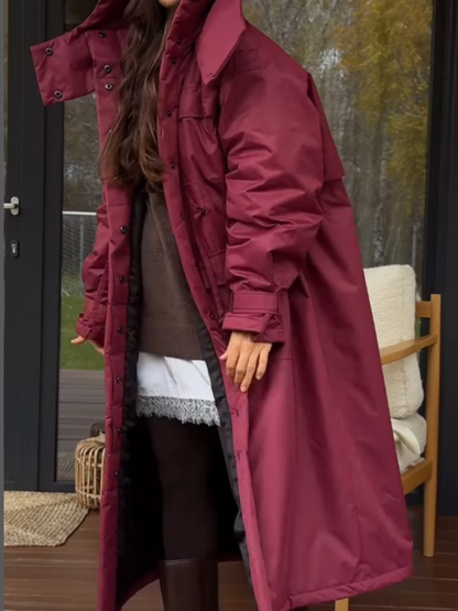 Tight Waist Long Hooded Jacket