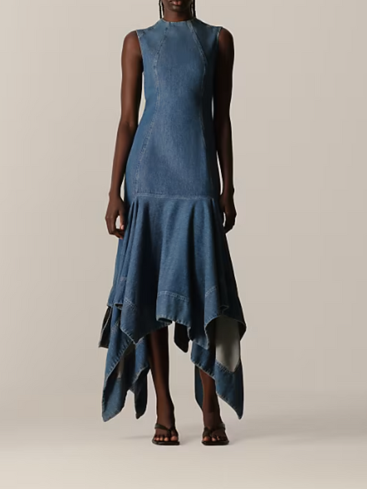 Sleeveless Irregular Denim Dress